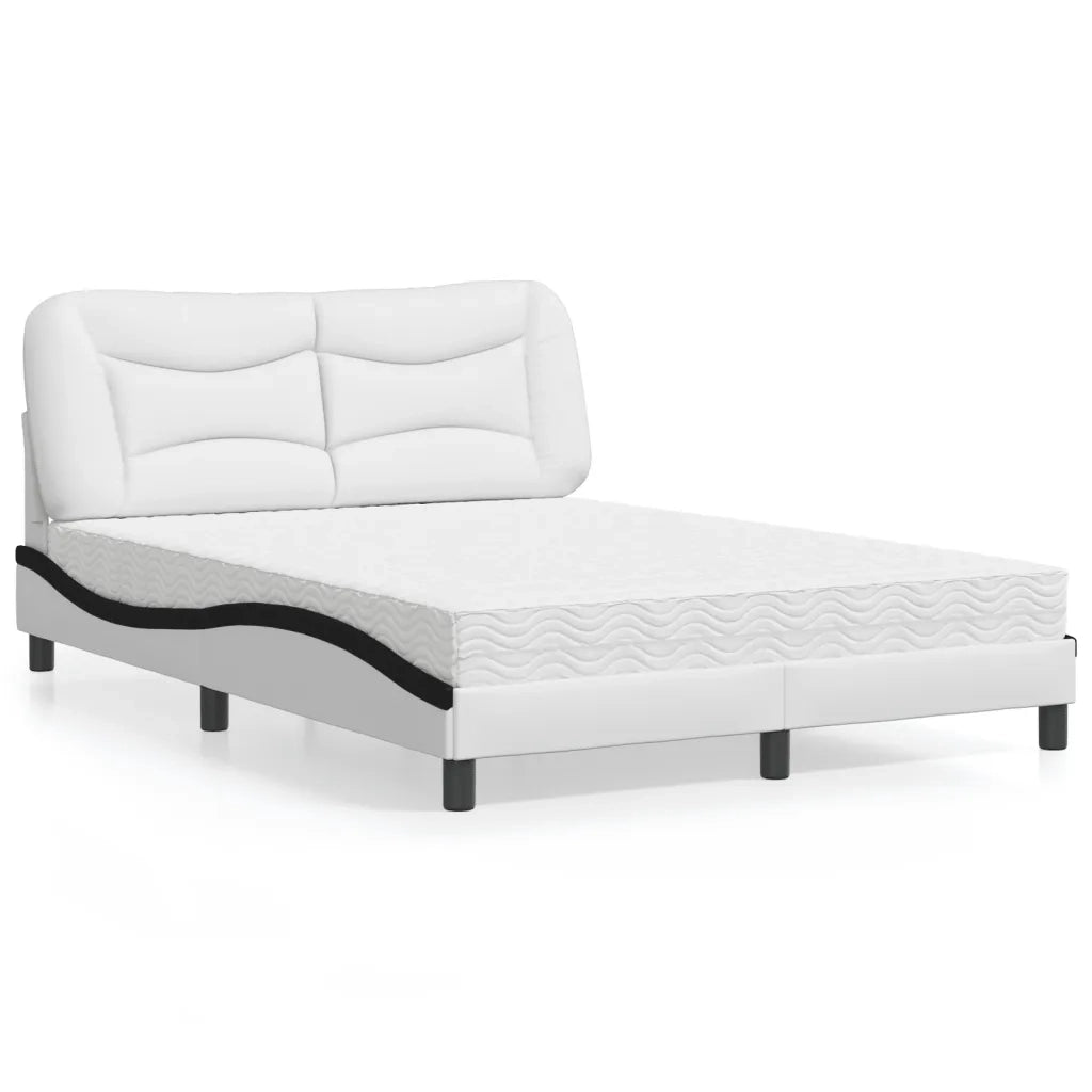 Letto con Materasso Hvar Bianco e Nero 140x190 cm in Similpelle 3208723
