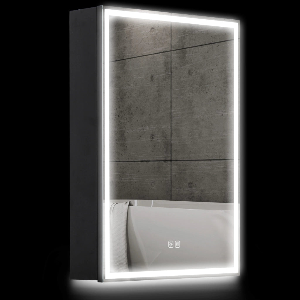 Armadietto Bagno con Specchiera, Luci LED Regolabili e Funzione Anti-Appannamento, Nero