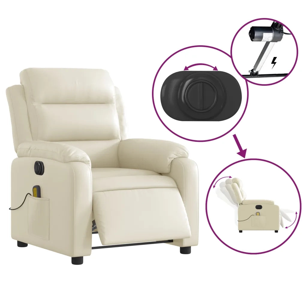 Poltrona Massaggiante | Sedia Relax Elettrica Reclinabile Crema Similpelle