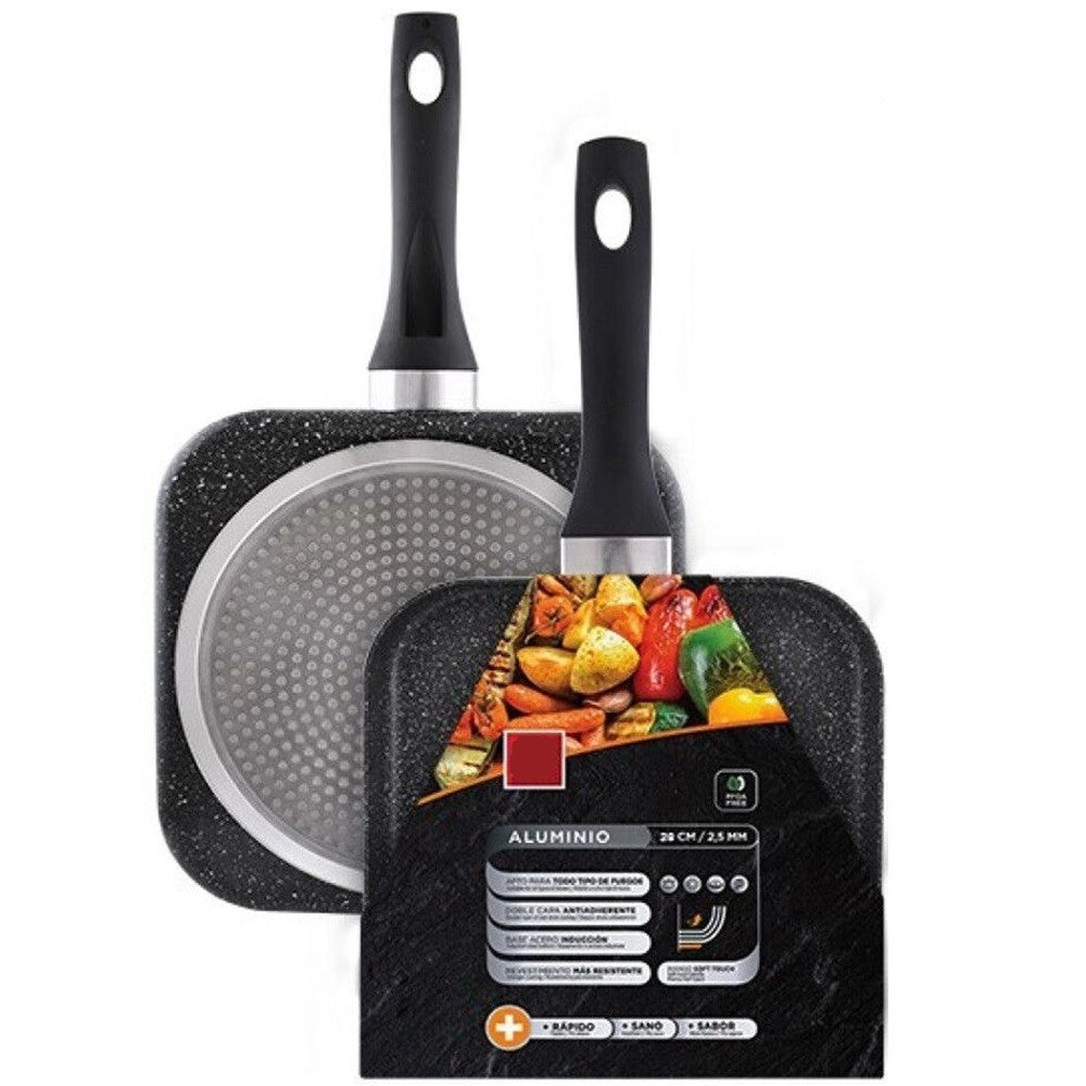 Trade Shop - Bistecchiera Padella Quadrata Per Griglia Grill In Alluminio Antiaderente 28x2.5cm 245441c -