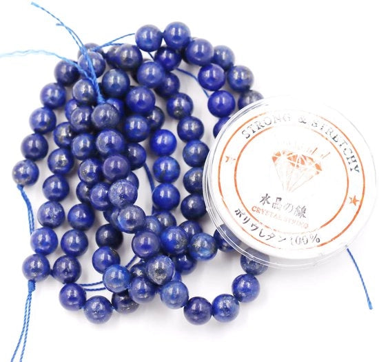 Kralen con corda per la creazione di accessori in metallo Perle di pietra per DIY Armband energetico trattato con lapislazzuli 10 mm = 76 pezzi e 1 rotolo di corda