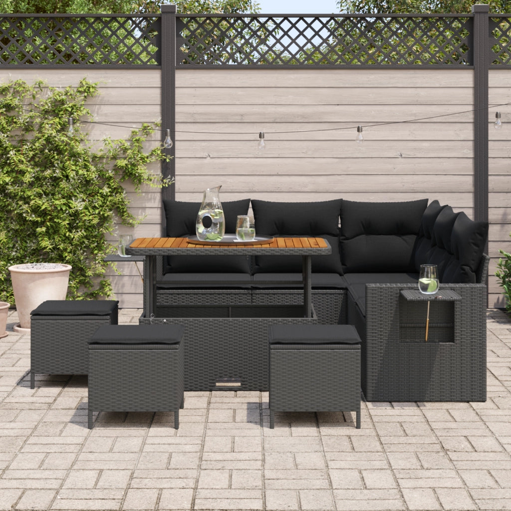 Set di Divani da Giardino in 9 Pezzi con Cuscini Nero Rattan Polipropilene Acacia