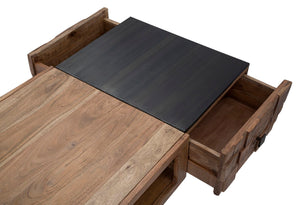 Tavolo da Caffé Rettangolare Mumbai 110x60x43 cm in Legno di Acacia e in Ferro Marrone e Nero