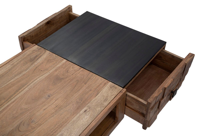 Tavolo da Caffé Rettangolare Mumbai 110x60x43 cm in Legno di Acacia e in Ferro Marrone e Nero