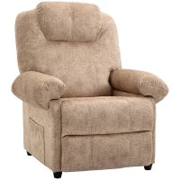 Poltrona Relax Reclinabile Manuale in Tessuto con Poggiapiedi Estraibile e Tasca Laterale, Beige