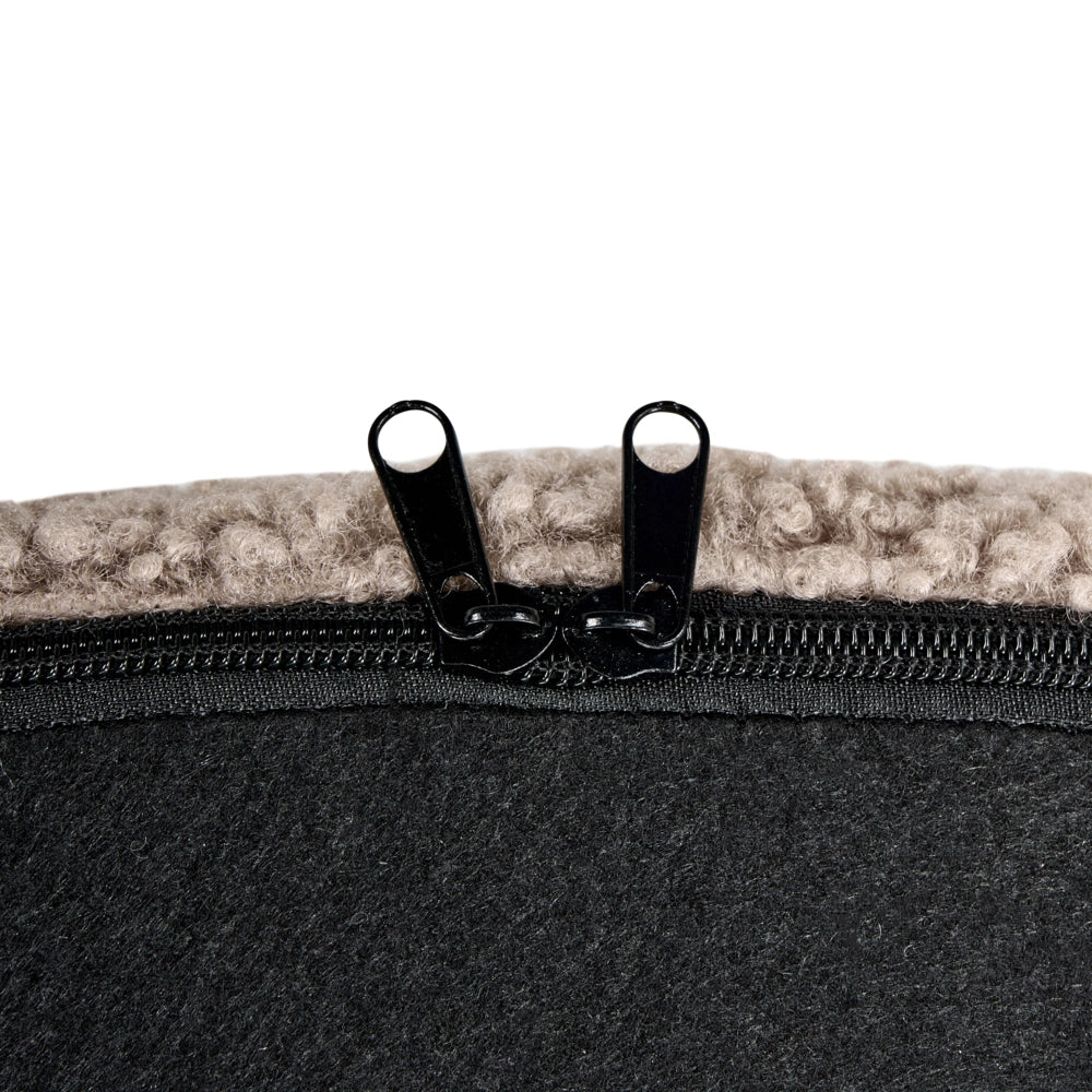 Sedia a dondolo Tessuto bouclé tortora Rivestimento in legno Gambe Pattini Nursery Soggiorno Cottage Scandinavo