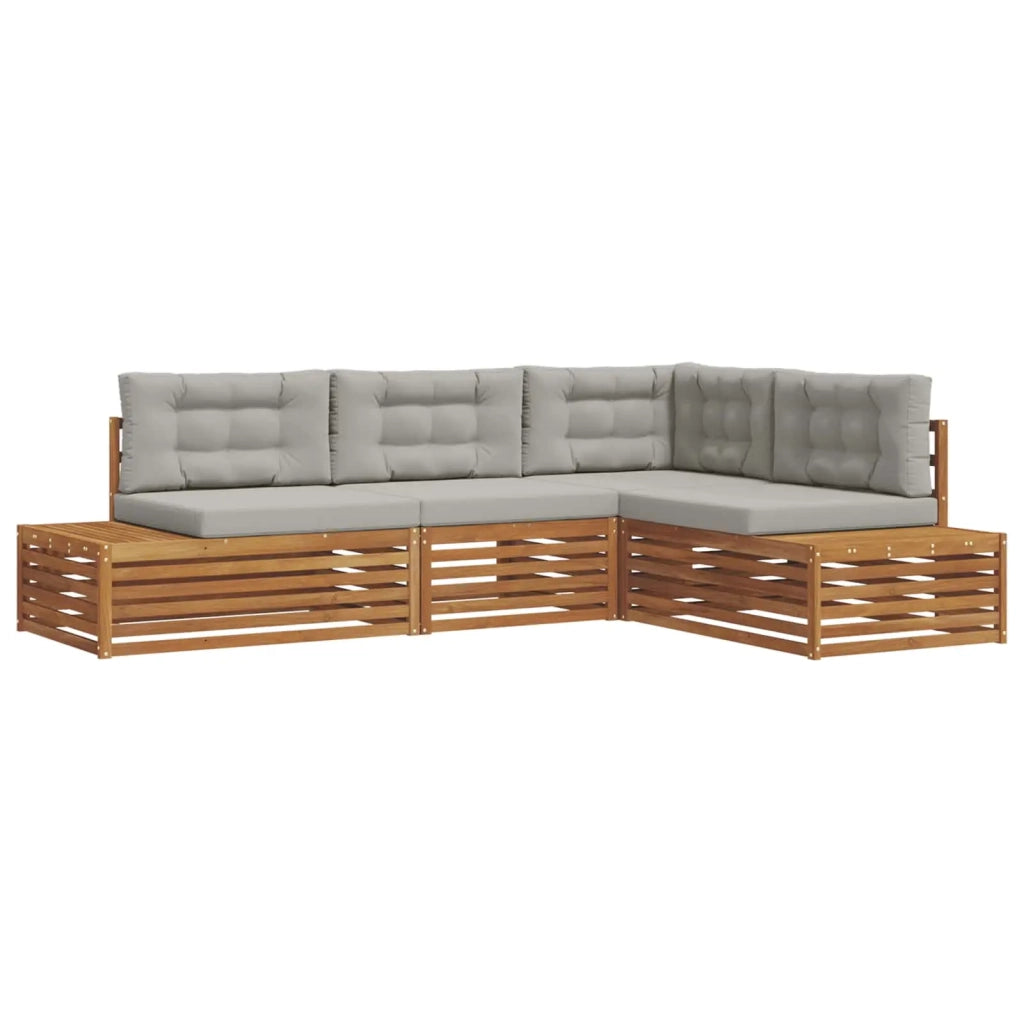 Set di divani da esterno 4 Pezzo Grigio Naturale e Chiaro