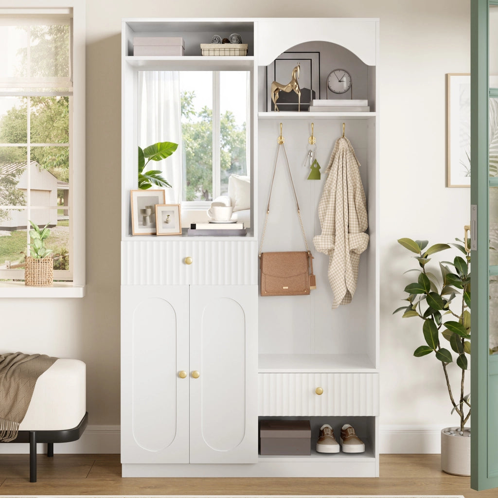 Guardaroba Ingresso con Specchio, Panca e Scarpiera ¨C MINIMAL ¨C Bianco