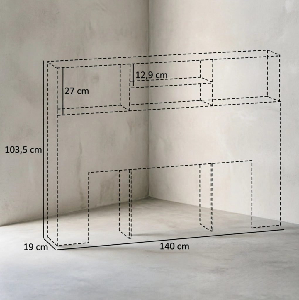 Testiera per letto 140 cm con 4 ripiani aperti, bianca, in truciolato e MDF