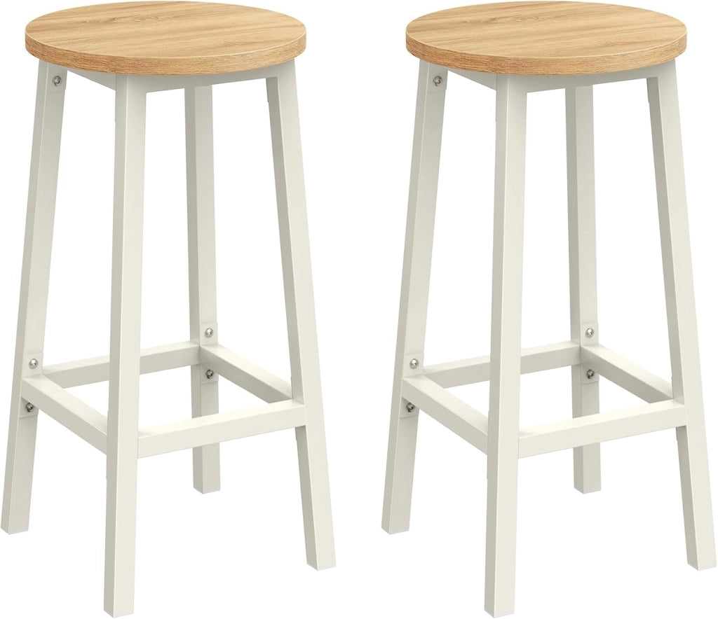 VASAGLE Set di 2 Sgabelli da Bar, Sedie da Cucina, Struttura in Metallo, Montaggio Facile, Alto 65 cm, con Poggiapiedi, per Cucina, Soggiorno, Sala da Pranzo, Greige Melange e Nero LBC032B02