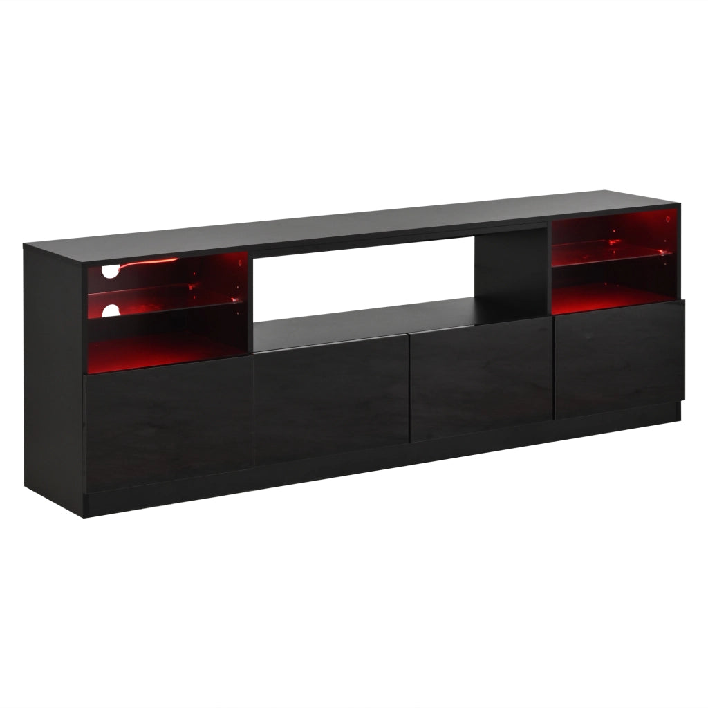 Mobile TV con 4 ante; 8 vani e LED per soggiorno 180x35x60 cm in truciolato nero