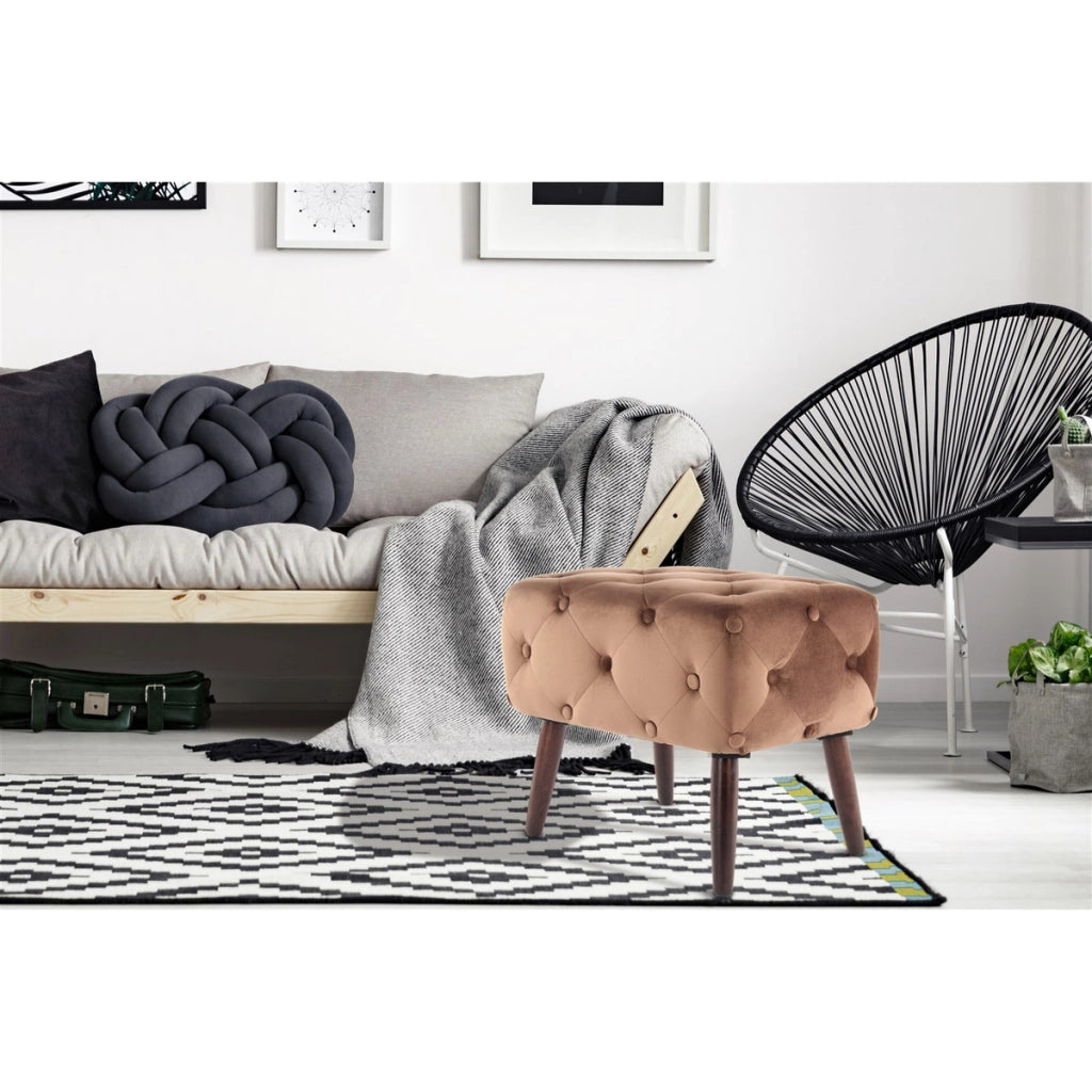 Pouf imbottito Piano in velluto rosa antico stile Chesterfield