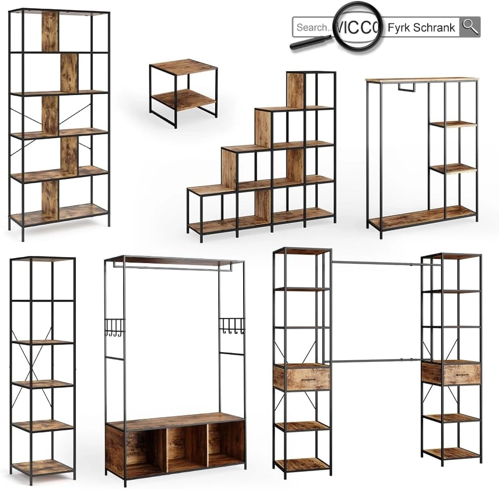 Armadio da ingresso Fyrk, Rovere rustico, 65 x 175 cm, con 9 ganci, combinabile con ripiano per scarpe e superficie d’appoggio