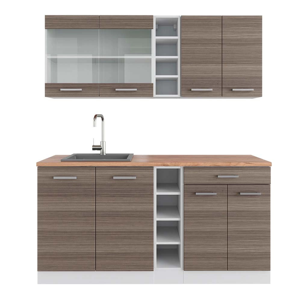Vicco Cucina completa Grigio prezioso/bianco 160 cm , PL Rovere