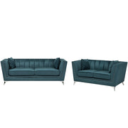 Set di divani a 2 + 3 posti con trapuntatura del pannello di rivestimento della testa del chiodo blu verde acqua