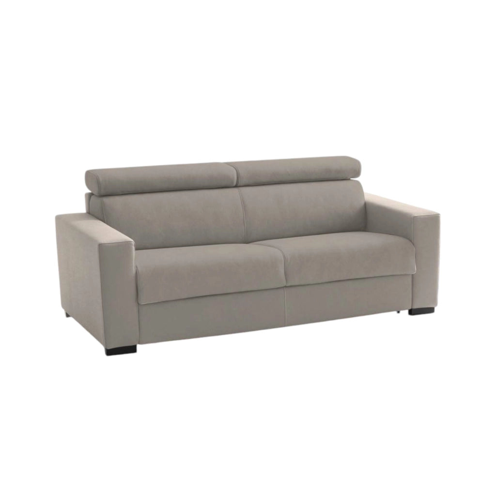 Divano fisso Schiavo, Divano a 2 posti Large, Made in Italy, SofÒ  Soggiorno, in tessuto imbottito, con poggiatesta regolabili e Braccioli standard, cm 200x95h85, Tortora