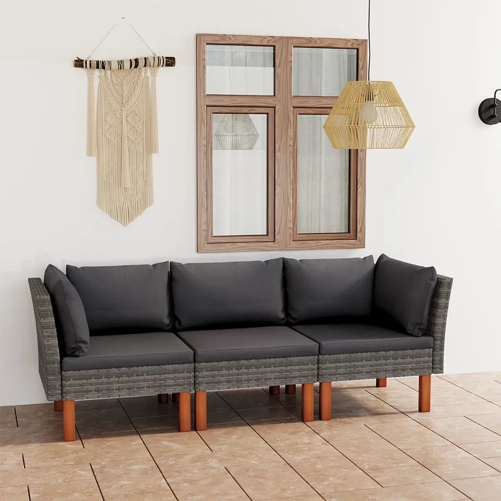 Divano da Giardino a 3 Posti con Cuscini-Sofa da Giardino-Divano da esterno Grigio in Polyrattan