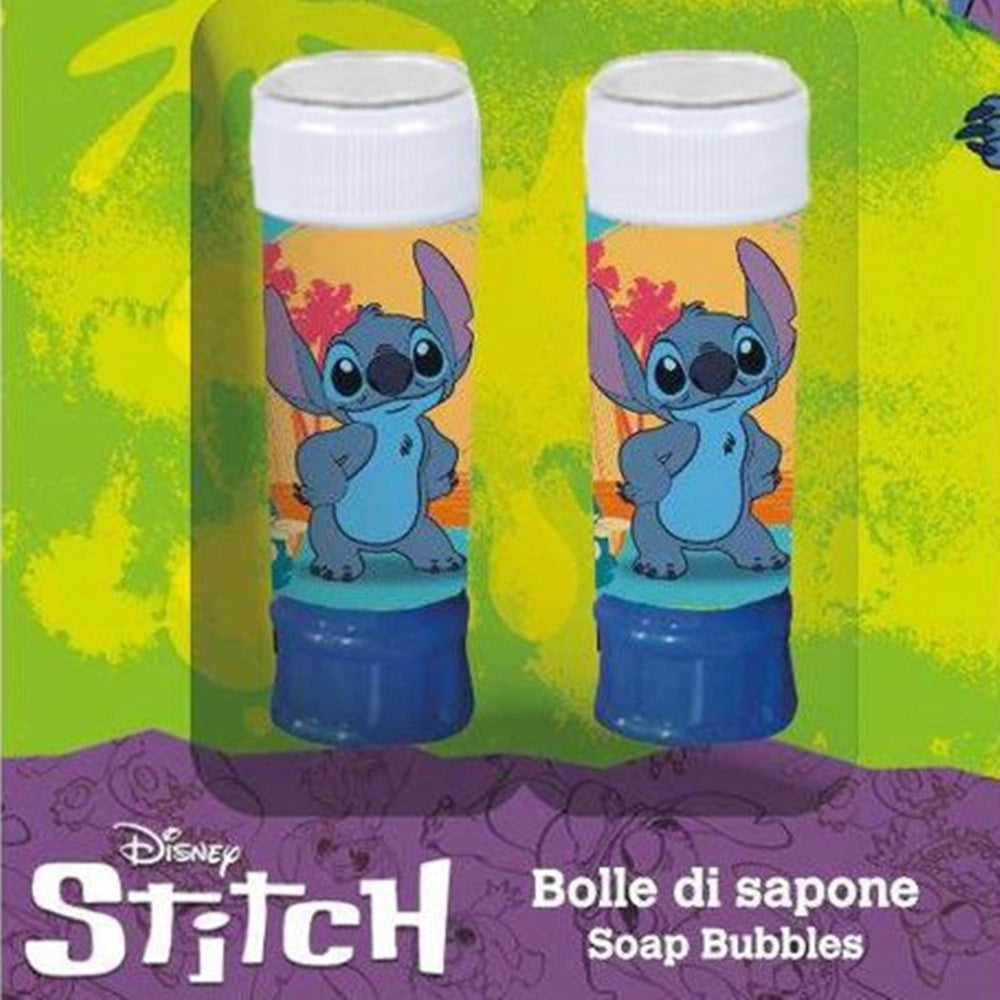 Trade Shop - Set Da 2pz Flacone Bolle Di Sapone Stampa Stitch 60ml Blister Per Gioco Bambini 208329 -