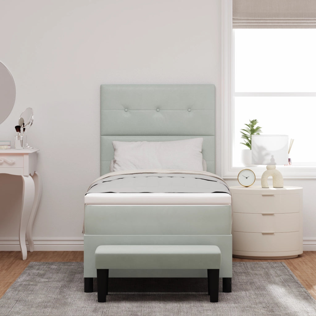 Letto a Molle con Materasso e Panca Grigio Chiaro 90x190 cm Velluto