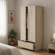 Armadio Camera da Letto Budoia, Guardaroba 2 Ante Appendiabiti, 51x170h cm Marrone Rovere