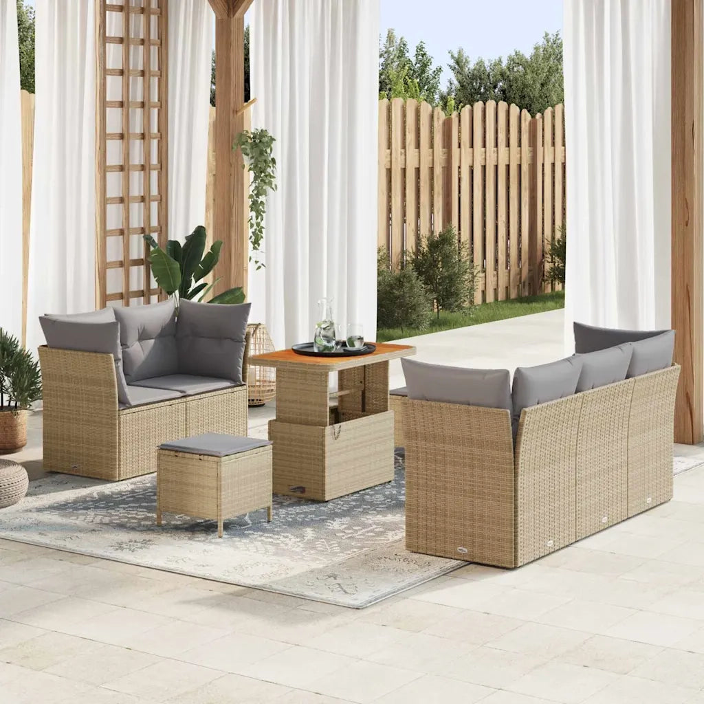 Set Divano da Giardino con cuscino 8 pcs beige e grigio chiaro