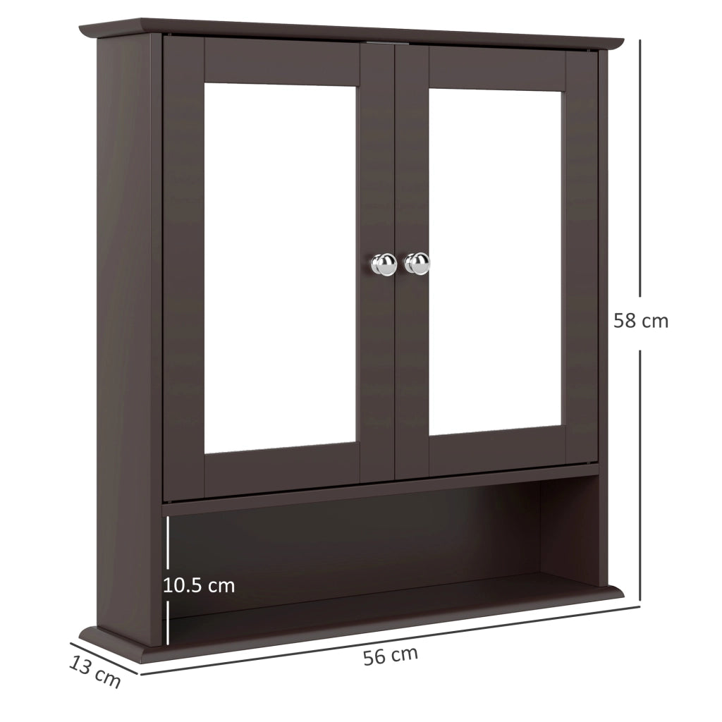 Armadietto Bagno con Specchio ¨C zephmum ¨C 56x13x58cm Marrone