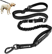Cinturino per Cani Multifunzionale 5 in 1 con Assorbimento Shock, Maniglia Riflettente e Maniglia Doppia - Adattabile per Cani Grandi e Medi - Nero con Cinturino per Sedile Auto