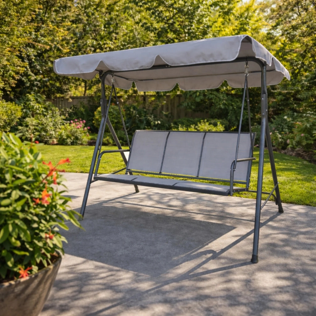 Dondolo da giardino Eden, 3 posti (170x107,5x151,5 cm), struttura in acciaio, seduta in textilene