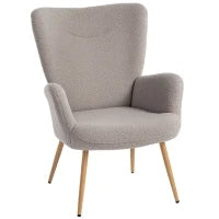 Poltrona Moderna in Tessuto Sherpa Imbottita con Schienale Alto e Braccioli, Grigio