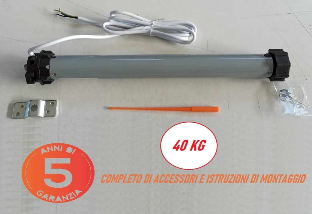 Kit Motore Tapparella Elettrica 40 kg 20 Nm Sicurezza Anti Sollevamento Rullo da 130 cm a 165 cm Completo con Blocchi di Sicurezza