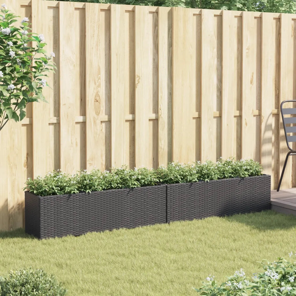 Fioriere da Giardino con 3 Vasi Nere 105x30x32 cm in Polyrattan 3210522