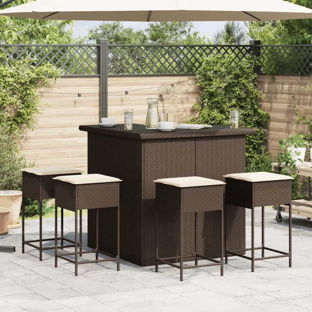 Set Bar da Giardino 5 pz con Cuscini in Polyrattan Marrone 3261501