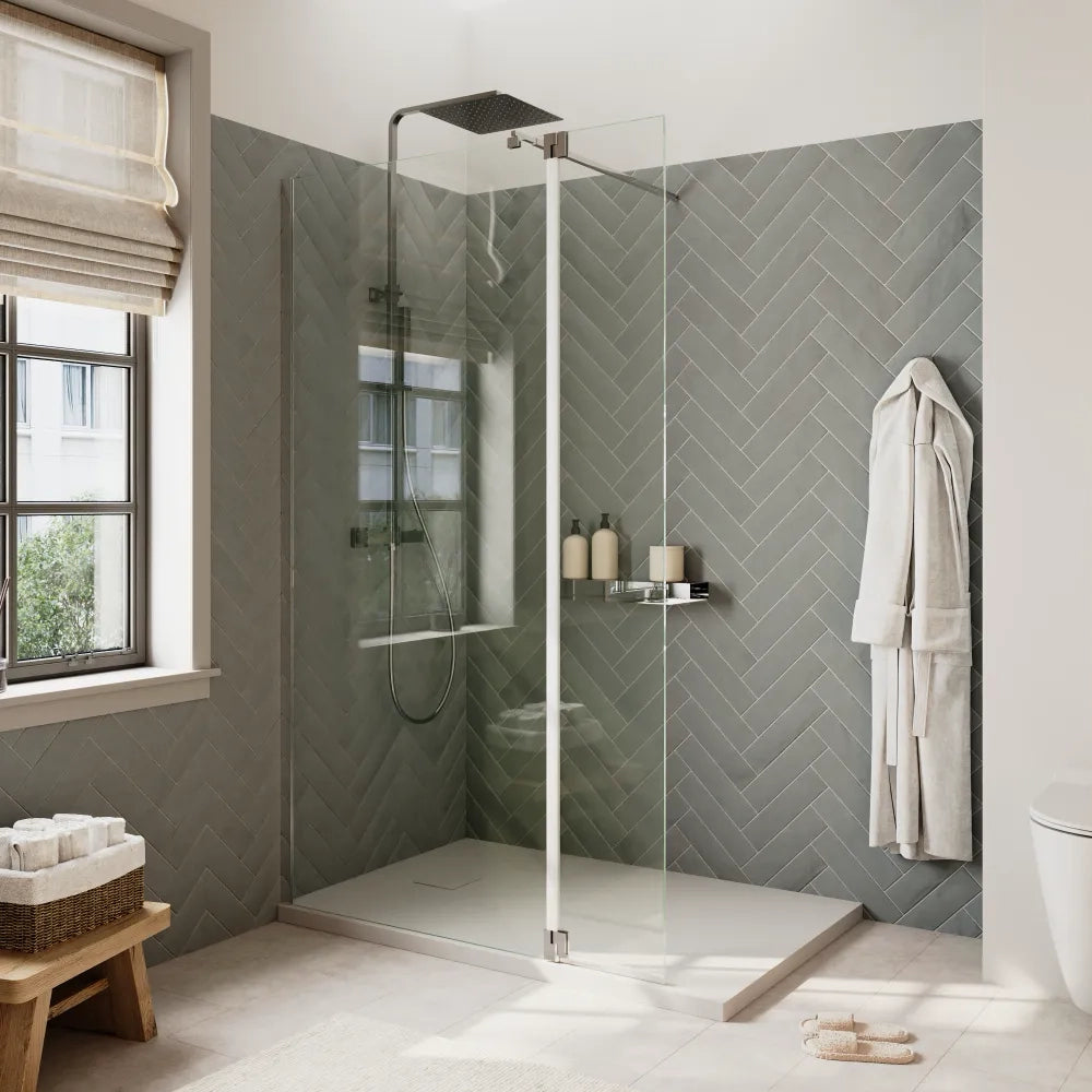 Doccia walk-in 70cm + anta 40cm vetro 8mm trasparente profili cromo | Keros