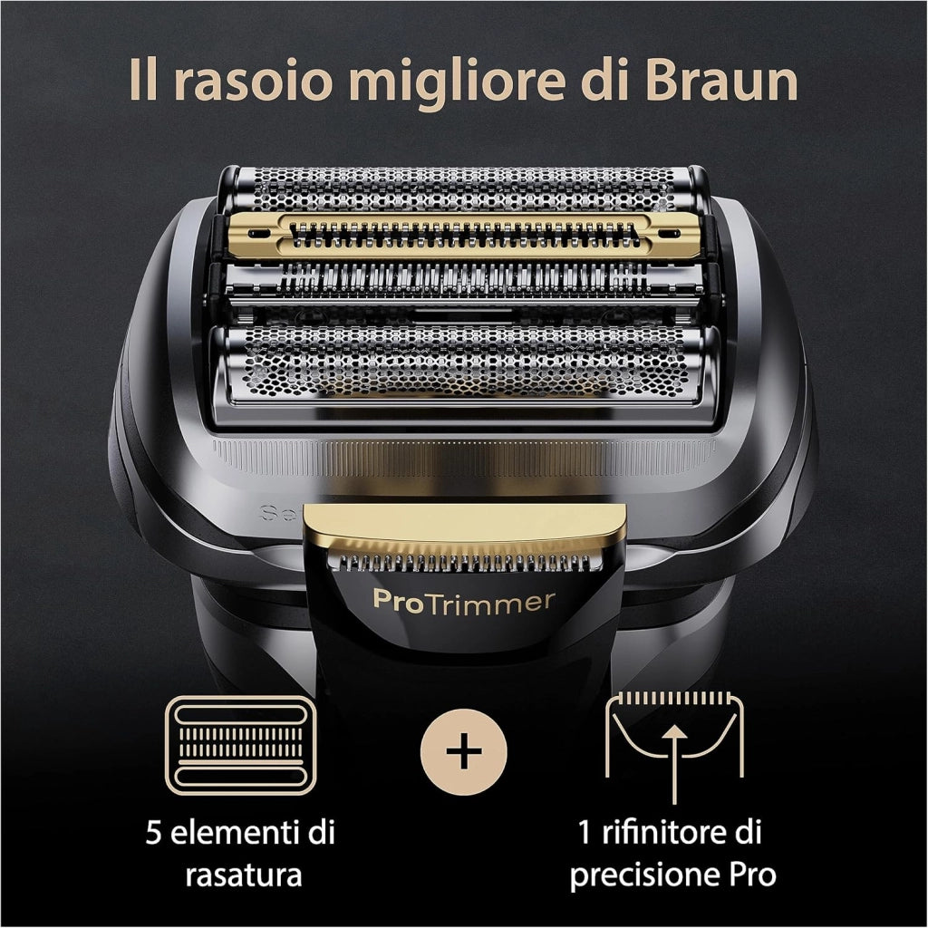 Braun Series 9 PRO+, Rasoio Elettrico, Regolabarba Uomo, Rifinitore di precisione, Custodia Viaggio, Lame Flessibili, SmartCare, Impermeabile, Batteria Litio Ion, Idea Regalo, Serie 9567cc Argento