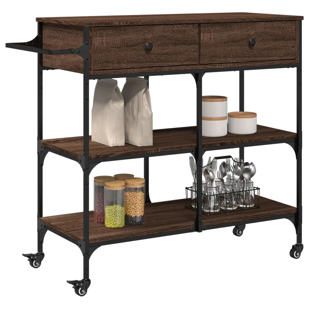 Carrello da Cucina-Scaffale per Cucina Rovere Marrone 105x42x95cm Legno Multistrato