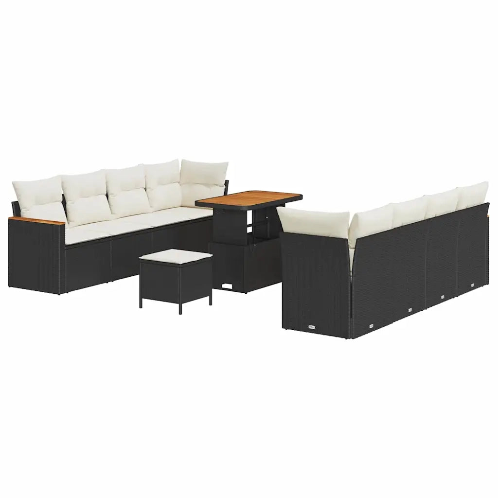 Set Divano da Giardino con cuscino 12 pcs Nero polyrattan