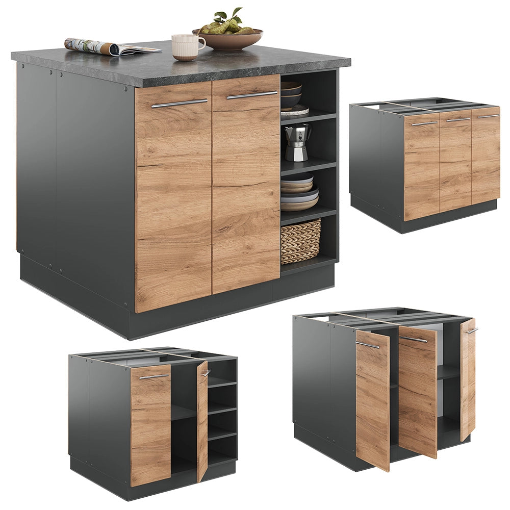 Isola cucina Fame-Line Rovere dorato/Antracite 90 cm senza piano di lavoro Vicco