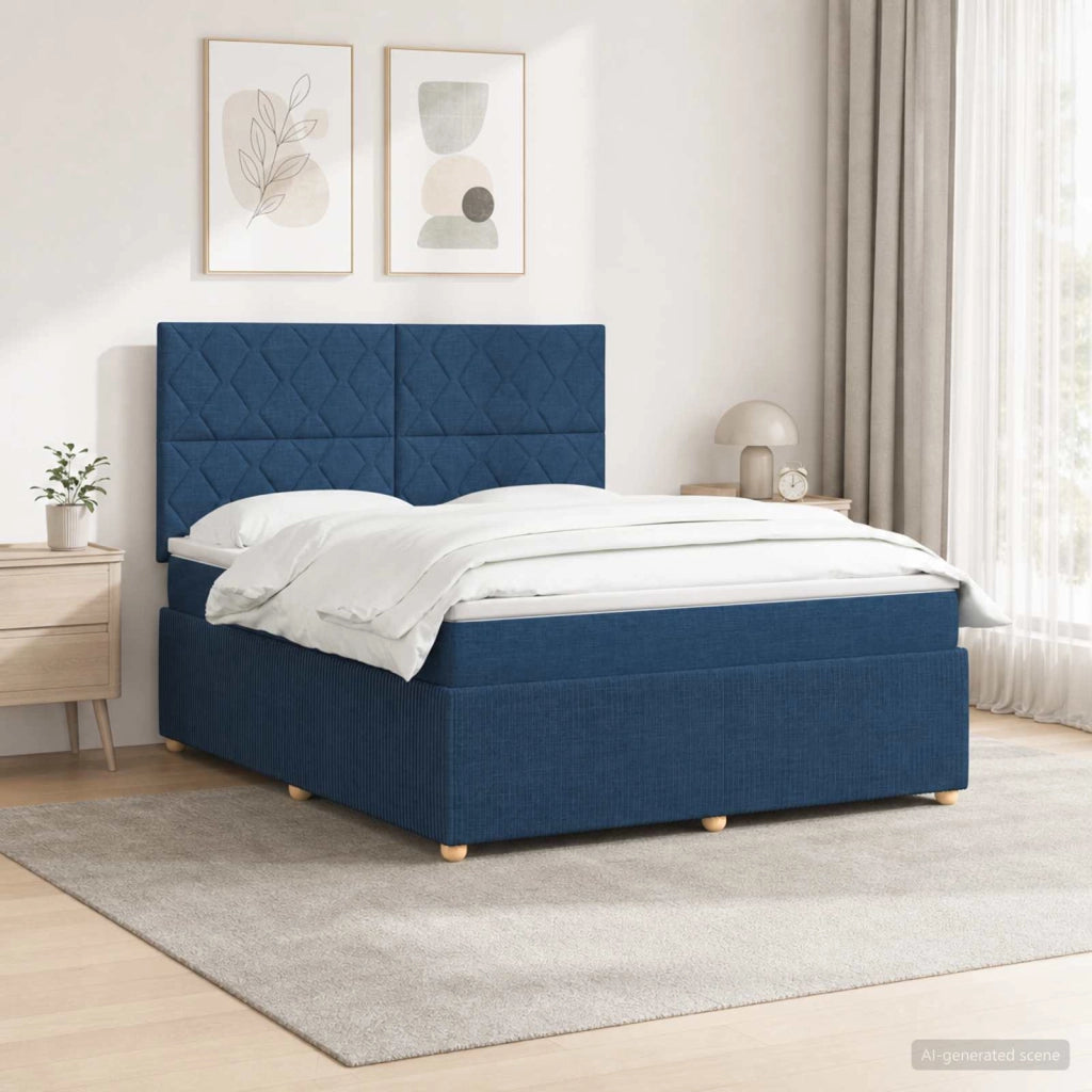 Letto Box Spring LED con Materasso Blu 180 x 200 cm Tessuto 3455929