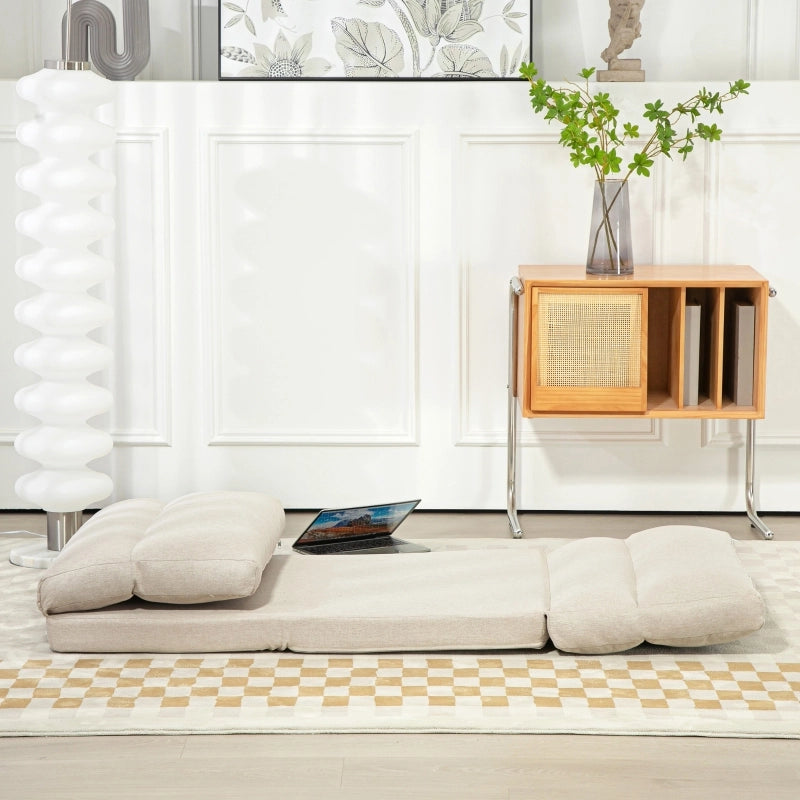Fauteuil relax da pavimento pieghevole con schienale reclinabile a 6 posizioni e imbottitura spessa in poliestere beige