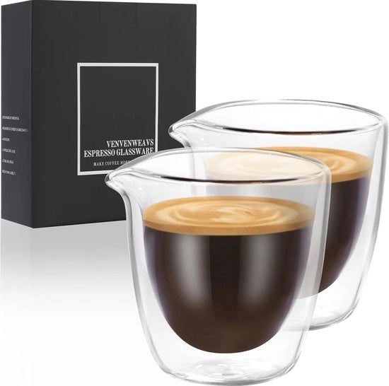 Set di 2 Caffè Espresso con Tazze a Doppia Manica - 2 oz Tazze Transparenti per Caffè Espresso Perfette per Macchine per Espresso