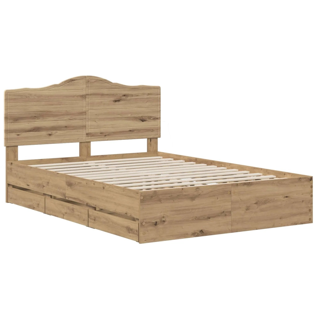 Bed Frame with Storage and Headboard Artisan Oak 140 x 190 cm 3445821