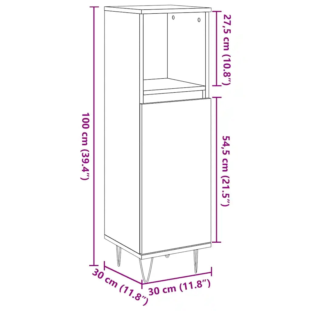 Armadietto Bagno | Armadio da bagno Grigio Cemento 30x30x100 cm Legno Multistrato