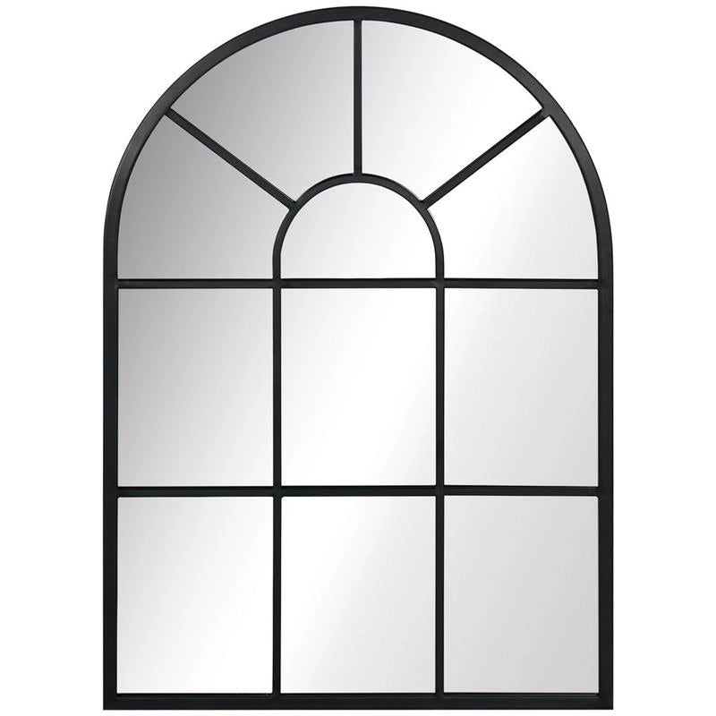 SPECCHIO MODERNO A PARETE E A FORMA DI ARCO 70X50 CM PER CAMERA DA LETTO E SOGGIORNO, IN METALLO NERO E VETRO