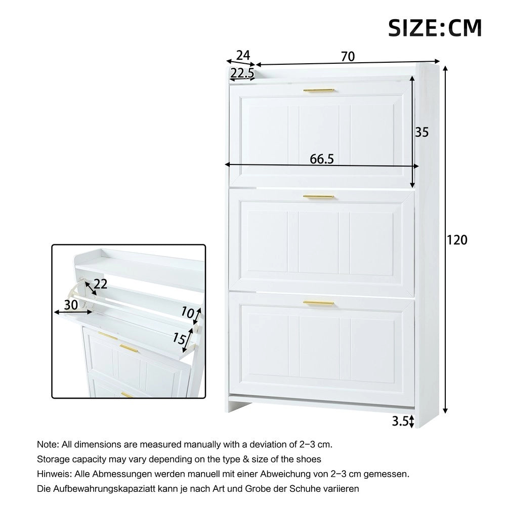 Scarpiera a 6 Scomparti ¨C MINIMAL ¨C Bianco, MDF e Truciolato, Set 2 Pezzi, 70x24x120 cm