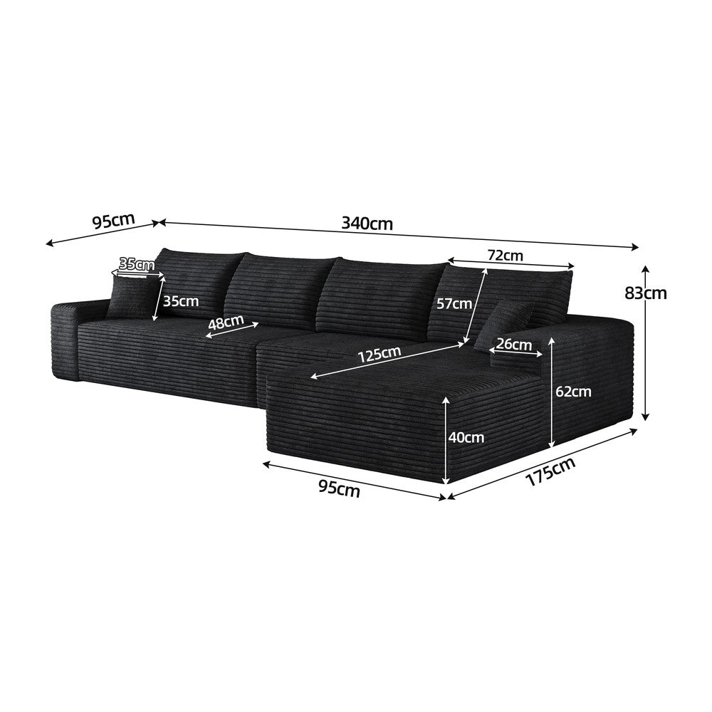 Divano angolare con chaise longue ¨C Minimal ¨C nero velluto imbottito 340cm