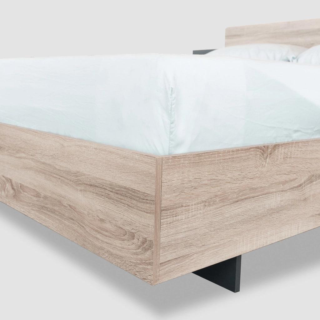 Letto matrimoniale 160x200 cm in legno massiccio con 2 comodini integrati; sonoma e grigio scuro
