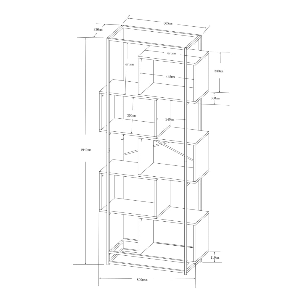 Scaffale dal design senza tempo per soggiorno/camera da letto mobile contenitore indipendente acciaio 194 x 80 x 33 cm nero 03_0011148