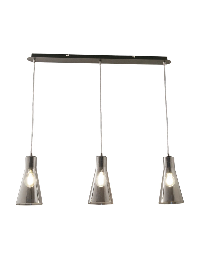 Dafne Lampada a Sospensione in Metallo e Vetro Soffiato Colore Fumé 3 Luci E27 40W - Design Elegante per Interni Contemporanei e Raffinati