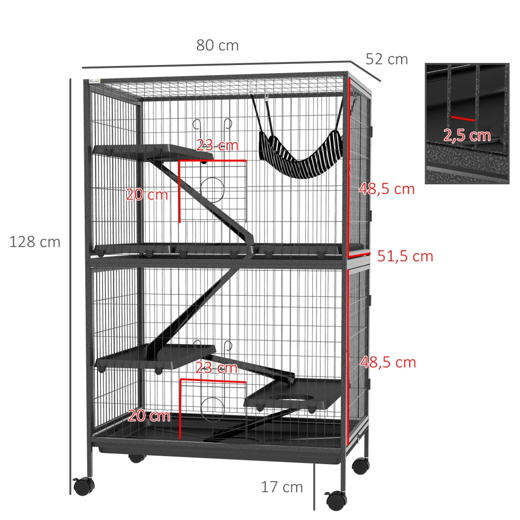Gabbia per Animali Domestici con Ruote ¨C zephmum ¨C Grigio 80x52x128 cm
