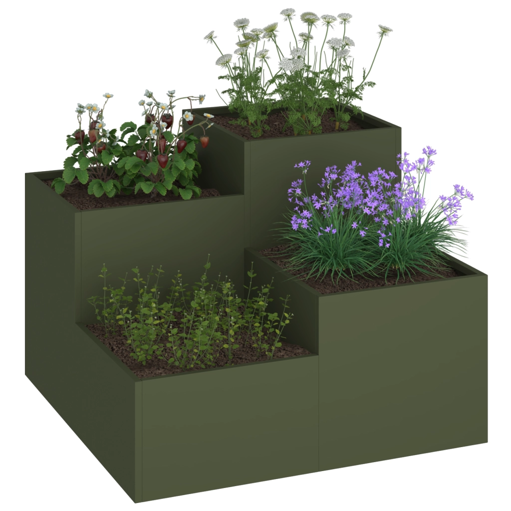 Fioriera da Giardino 80x80x60 cm Verde Oliva Acciaio